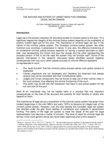 Ab Currie Unmet Need For Criminal Legal Aid This paper represents the views of of the author and not of the Department of Justice.