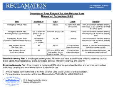 Summary of Pass Program for New Melones Lake Recreation Enhancement Act Pass: Available to: