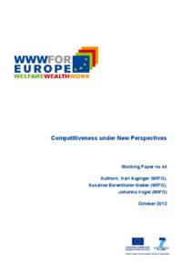 Competitiveness under New Perspectives  Working Paper no 44 Authors: Karl Aiginger (WIFO), Susanne Bärenthaler-Sieber (WIFO), Johanna Vogel (WIFO)