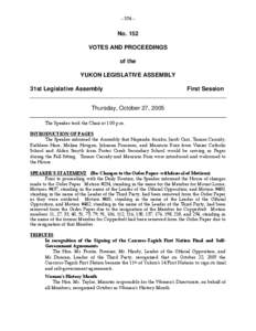 - [removed]No. 152 VOTES AND PROCEEDINGS of the YUKON LEGISLATIVE ASSEMBLY