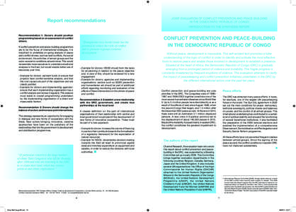 Report recommendations  JOINT EVALUATION OF CONFLICT PREVENTION AND PEACE-BUILDING IN THE DEMOCRATIC REPUBLIC OF CONGO INTRODUCTION TO THE SYNTHESIS REPORT