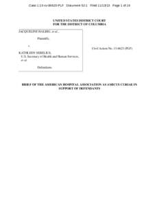 Case 1:13-cv[removed]PLF Document 52-1 Filed[removed]Page 1 of 19  UNITED STATES DISTRICT COURT FOR THE DISTRICT OF COLUMBIA JACQUELINE HALBIG, et al., Plaintiffs,