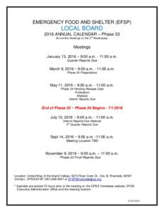 EMERGENCY FOOD AND SHELTER (EFSP)  LOCAL BOARD 2016 ANNUAL CALENDAR – Phase 33 nd