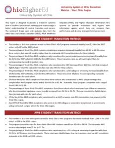 hioHigherEd  University System of Ohio Transition Metrics : West Ohio Region  University System of Ohio