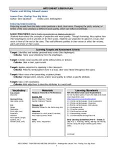 ARTS IMPACT LESSON PLAN Theater and Writing Infused Lesson Lesson Two: Finding Your Big Voice Author: Dave Quicksall Grade Level: Kindergarten Enduring Understanding