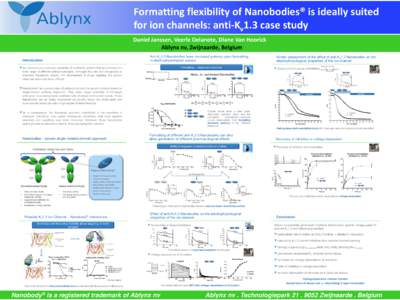 Formatting flexibility of Nanobodies® is ideally suited for ion channels: anti-Kv1.3 case study Daniel Janssen, Veerle Delanote, Diane Van Hoorick Ablynx nv, Zwijnaarde, Belgium  ®