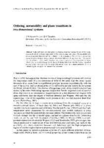 J. Phys. C : Solid State Phys., Vol. 6 , 1973. Erinted in Great Britain. @ 1973  Ordering, metastability and phase transitions in