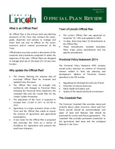 Newsletter 5 May 2014 O FFICIAL P LAN R EVIEW What is an Official Plan?