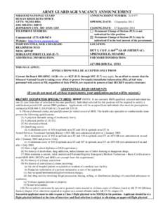 ARMY GUARD AGR VACANCY ANNOUNCEMENT MISSOURI NATIONAL GUARD HUMAN RESOURCES OFFICE ATTN: NGMO-HRA 2302 MILITIA DRIVE JEFFERSON CITY, MO[removed]