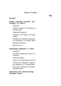 Table of Content Page Foreword Foreign Investment Promotion Protection Act (FIPPA)