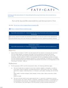 International relations / International Convention for the Suppression of the Financing of Terrorism / Definitions of terrorism / Money laundering / Crime / Terrorism / Financial Action Task Force on Money Laundering / International Convention for the Suppression of Terrorist Bombings / International conventions on terrorism / Financial regulation / Law