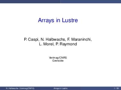 Arrays in Lustre  P. Caspi, N. Halbwachs, F. Maraninchi, L. Morel, P. Raymond  Verimag/CNRS