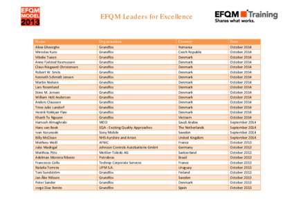 EFQM Leaders for Excellence  Name Alina Gheorghe Miroslav Kure Vibeke Tuxen