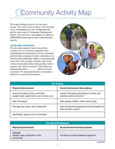 Community Activity Map The map is designed as a set of concentric circles. The center circle is “Home”, the next ring