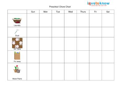 Preschool Chore Chart Sun Laundry  Dust