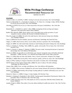 White Privilege Conference Recommended Resource List Updated July 2012 READINGS