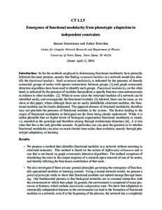 CTEmergence of functional modularity from phenotypic adaptation to independent constraints Sameet Sreenivasan and Zoltan Toroczkai Center for Complex Network Research and Department of Physics, University of Notre