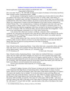 Southern Campaign American Revolution Pension Statements Pension application of John Nelson R20131 and BLWt1601-100 fn13NC & fn7NC Transcribed by Will Graves [On cover sheet “See B. L. Wt[removed], but there are no pa