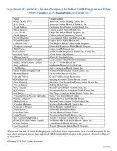 Department of Health Care Services Designees for Indian Health Programs and Urban IndianOrganizations* (Annual update in progress) Name •Paige Okada, CEO Scott Black •Mark LeBeau