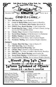 Folk Music Society of New York, Inc.  December 2008 vol 43, No.11