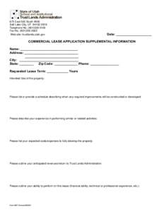 675 East 500 South #500 Salt Lake City, UT[removed]Telephone No[removed]Fax No[removed]Web site: trustlands.utah.gov
