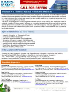 Abstract Submission Deadline – May 31, 2015 www.iumrs-icam2015.org International Conference on Advanced Materials Oct. 25~29, 2015 l ICC Jeju