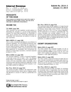 Bulletin No. 2014 –3 January 13, 2014 HIGHLIGHTS OF THIS ISSUE These synopses are intended only as aids to the reader in