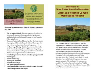 Welcome to the Santa Monica Mountains Conservancy UPPER LAS VIRGENES  CANYON OPEN SPACE  PRESERVE 