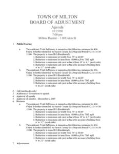 TOWN OF MILTON BOARD OF ADJUSTMENT Agenda[removed]:00 pm Milton Theater – 110 Union St