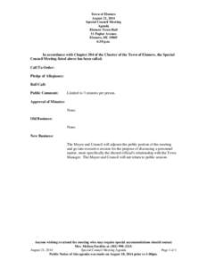 Town of Elsmere August 21, 2014 Special Council Meeting Agenda Elsmere Town Hall 11 Poplar Avenue
