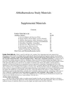 Abhidharmakosa Study Materials  Supplemental Materials Contents Further Work Still to do… Attribute Studies: