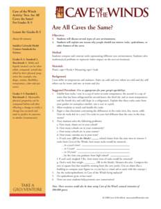 Cave of the Winds Activity Two: Are All Caves the Same? For Grades K-5 Lesson for Grades K-5