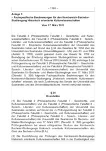 – 1168 –  Anlage 3 – Fachspezifische Bestimmungen für den Kernbereich-BachelorStudiengang Historisch orientierte Kulturwissenschaften Vom 17. März 2011