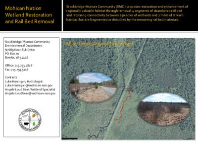 Mohican Nation Wetland Restoration and Rail Bed Removal Stockbridge-Munsee Community (SMC ) proposes restoration and enhancement of regionally valuable habitat through removal 4 segments of abandoned rail bed