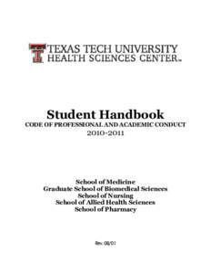 Student Handbook  CODE OF PROFESSIONAL AND ACADEMIC CONDUCT[removed]