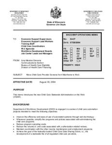 Move Child Care Provider Screens from Mainframe to the Web, Operations Memo 04-37