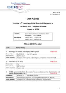 Draft Agenda for the 14th meeting of the Board of Regulators in Ljubljana (Slovenia)