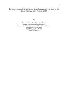 i  Inventory of aquatic invasive species and water quality in lakes in the Lower Truckee River Region: 2013  by