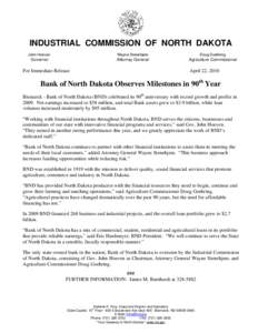 INDUSTRIAL COMMISSION OF NORTH DAKOTA John Hoeven Wayne Stenehjem  Doug Goehring