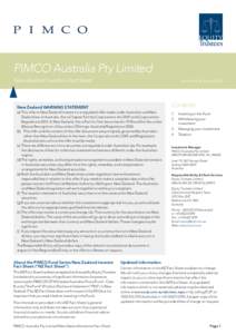 PIMCO Australia Pty Limited  New Zealand Investors Fact Sheet Issue Date 18 JanuaryContents