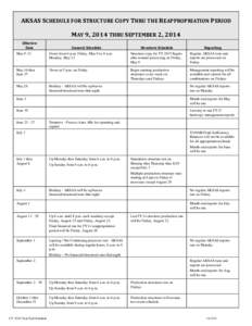 AKSAS SCHEDULE FOR STRUCTURE COPY THRU THE REAPPROPRIATION PERIOD MAY 9, 2014 THRU SEPTEMBER 2, 2014 Effective Date  General Schedule