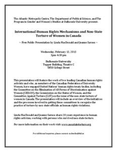 The Atlantic Metropolis Centre, The Department of Political Science, and The Program in Gender and Women’s Studies at Dalhousie University present: