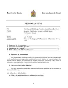 Tax Court of Canada  Cour canadienne de l’impôt MEMORANDUM TO: