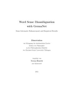 Word Sense Disambiguation with GermaNet Semi-Automatic Enhancement and Empirical Results Dissertation zur Erlangung des akademischen Grades