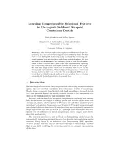 Learning Comprehensible Relational Features to Distinguish Subfossil Decapod Crustacean Dactyls Mark Goadrich and Jeffrey Agnew Department of Mathematics and Computer Science Department of Geology