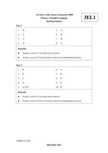 Territory-wide System Assessment 2008 Primary 3 English Language Marking Scheme Part 1 1.