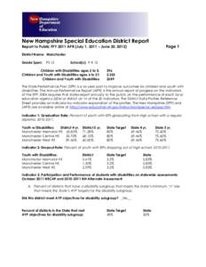 New Hampshire Special Education District Report Page 1 Report to Public FFY 2011 APR (July 1, 2011 – June 30, 2012) District Name: Manchester Grade Span: