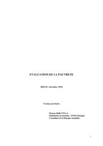 EVALUATION DE LA PAUVRETE  BISSAU, décembre 2010 Version provisoire