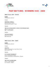 PAST EDITIONS - WINNERS[removed]PRIX ITALIA 1949 – VENICE RADIO
