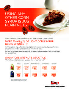 USING any other corn syrup is just plain nuts.  Why Karo Corn Syrup? JUST ASK OTHER OPERATORS.